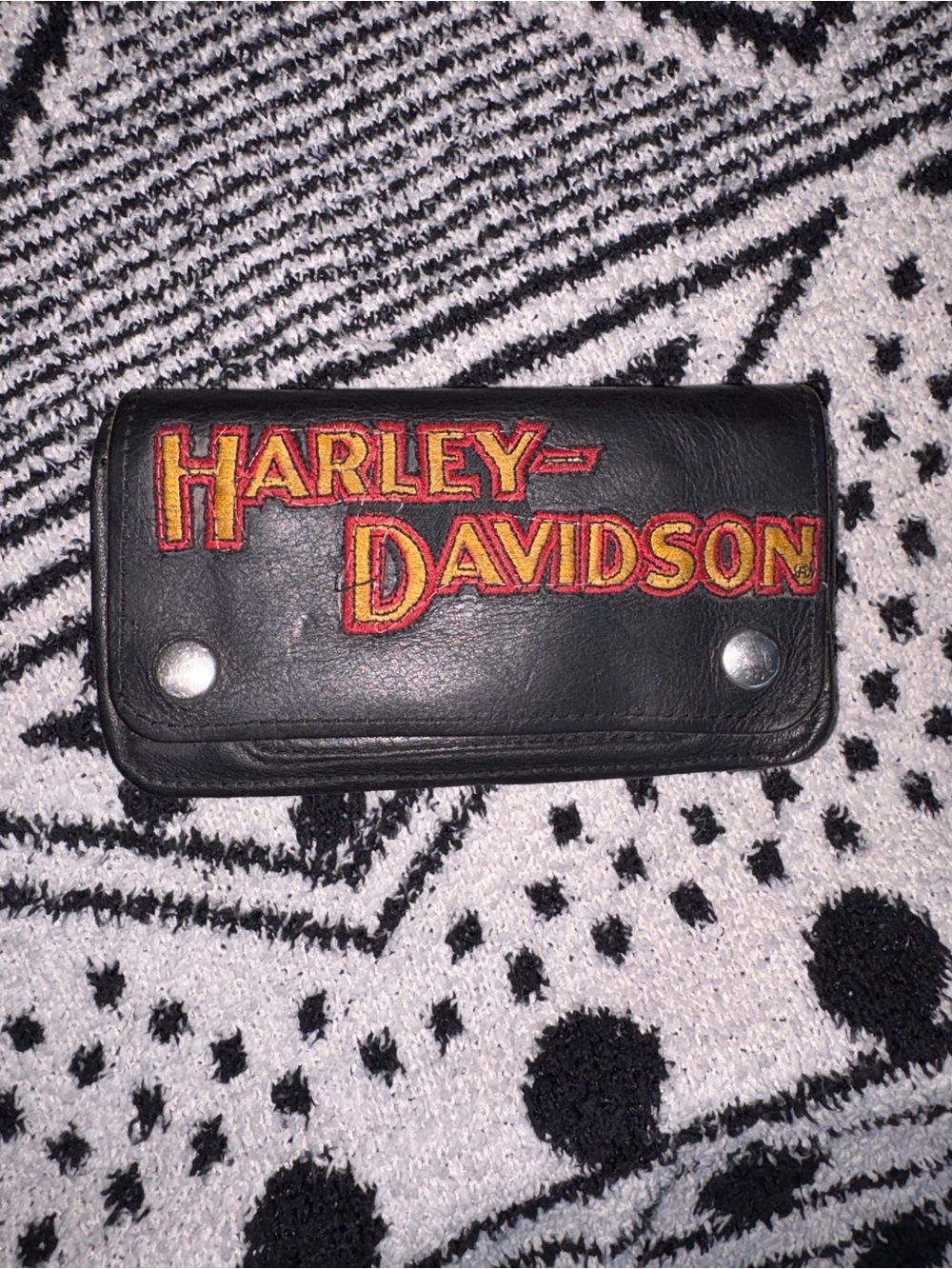 Harley-Davidson Black Leather Wallet with Red and Yellow Logo